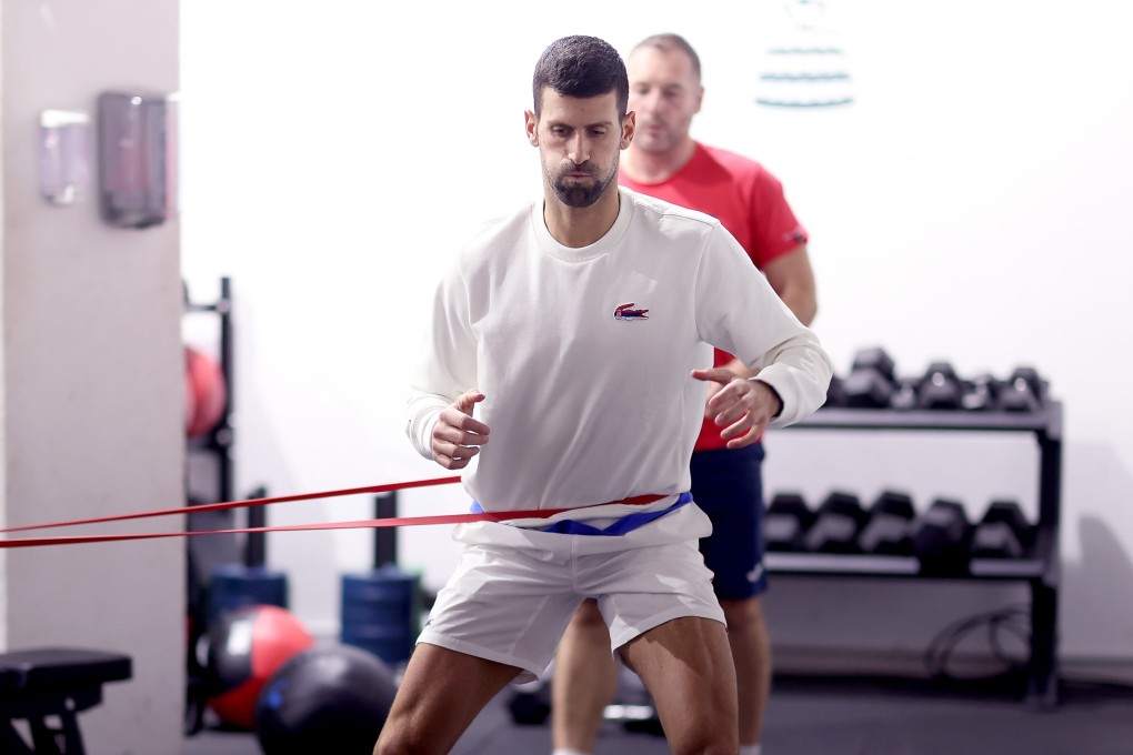 Novak Djokovic warms up in the gym prior to his quarter-final match against Cameron Norrie of Great Britain in the Davis Cup Final at Palacio de Deportes Jose Maria Martin Carpena in Malaga, Spain, on November 23, 2023. He talks to the Post about how he approaches health, diet and wellness. Photo: Getty Images for ITF