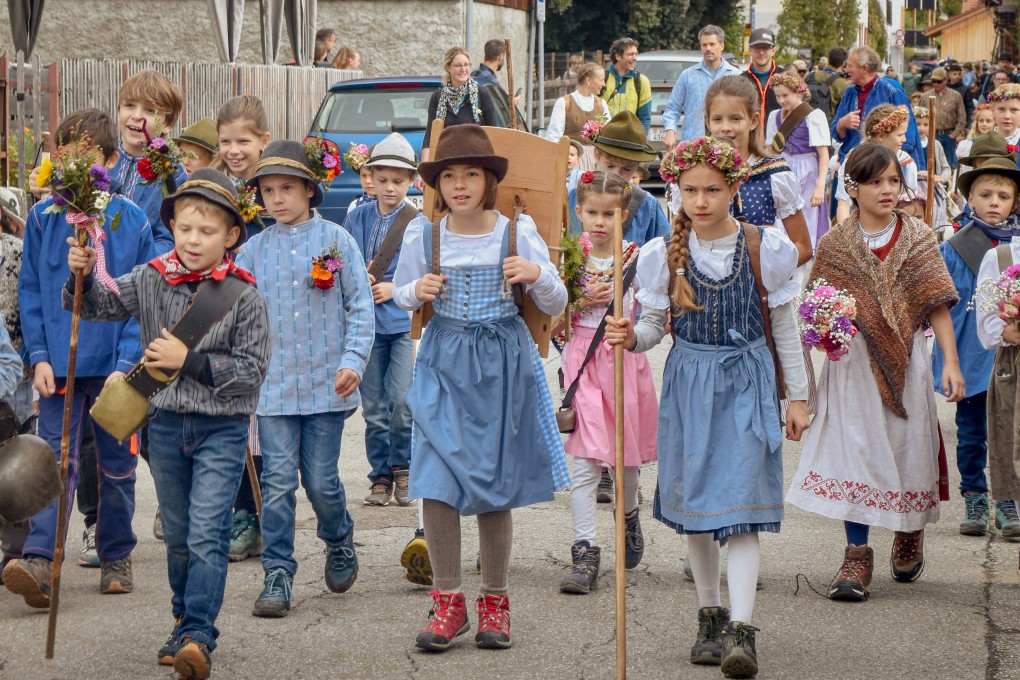 Children have their own procession during the end-of-summer Alp Spektakel, in the Swiss Alpine village of Seewis im Prättigau. Photo: Victoria Burrrows