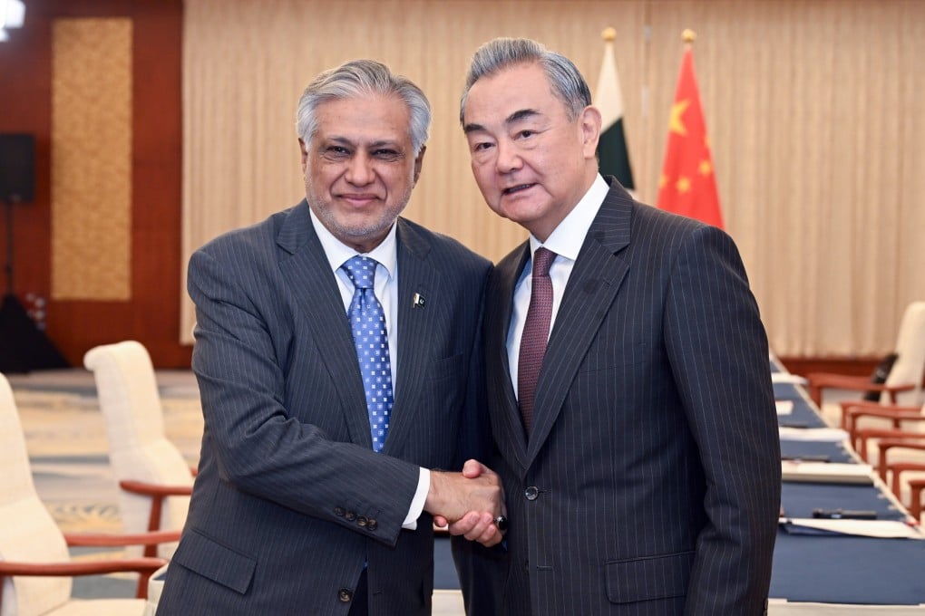 Chinese Foreign Minister Wang Yi meets Pakistan’s Foreign Minister Muhammad Ishaq Dar in Tianjin, China, on Wednesday. Photo: Xinhua/EPA