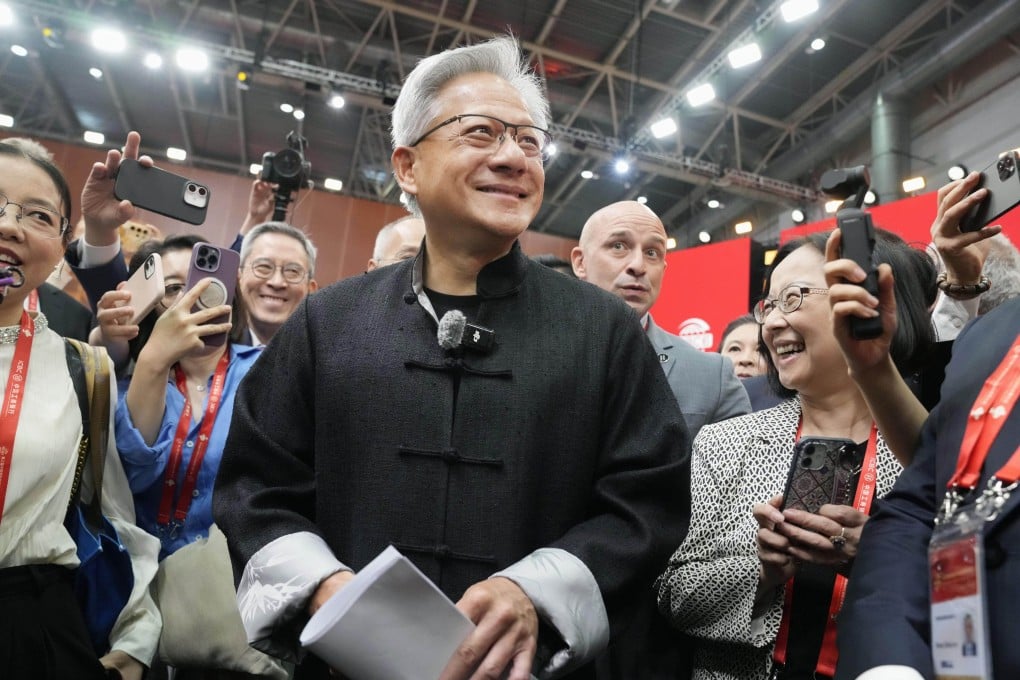 Jensen Huang, CEO of US chip giant Nvidia, is pictured following the opening ceremony of the China International Supply Chain Expo in Beijing on July 16, 2025. Photo: Kyodo