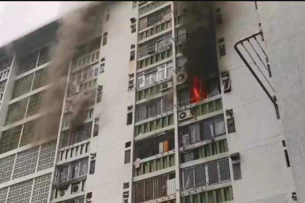 A man has died after falling from a building during a fire in Hong Kong’s Tsuen Wan. Photo: Handout