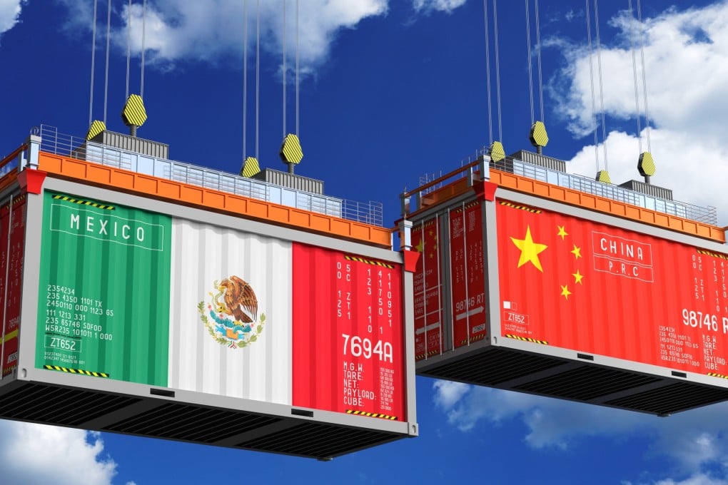 Shipping containers with flags of Mexico and China. Illustration: Shutterstock