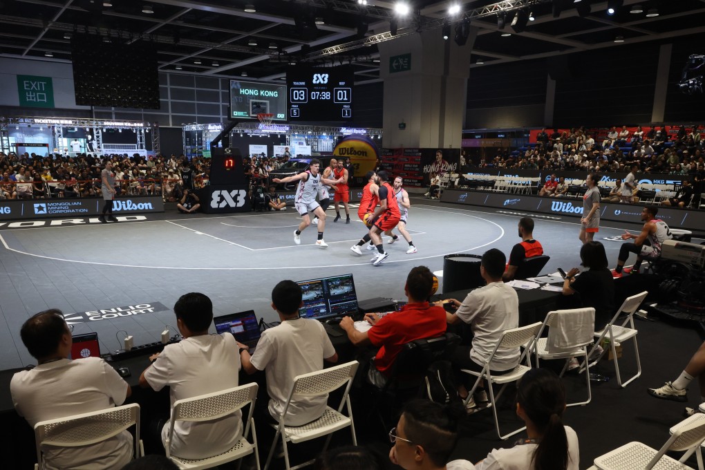 About 70 per cent of the seats in the four-sided spectator stands were filled from the start of the afternoon session of the Fiba 3x3 World Tour Hong Kong at Wan Chai. Photo: Dickson Lee