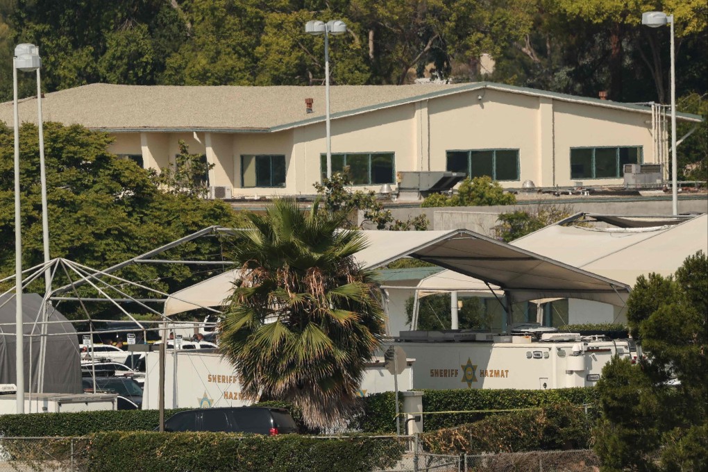 Two Hazmat vehicles are seen following an explosion at the Los Angeles County Sheriff Department’s Biscailuz Training Facility on Friday. Photo: AFP