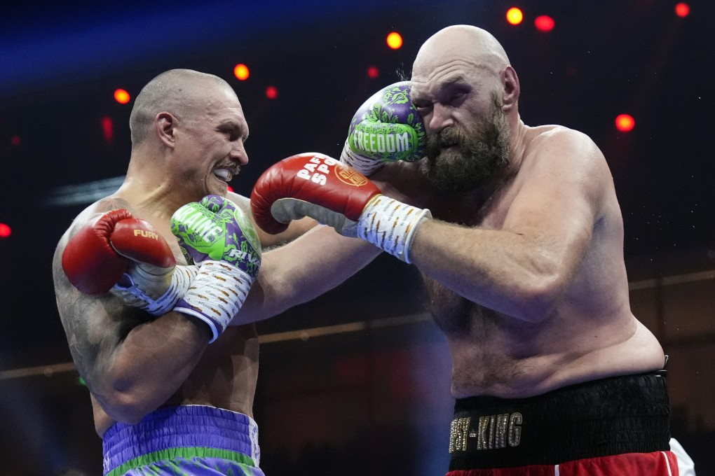 Tyson Fury (right) and Ukrainian boxer Oleksandr Usyk fight to be crowned undisputed world heavyweight champion at the Kingdom Arena in Riyadh. Photo: DPA