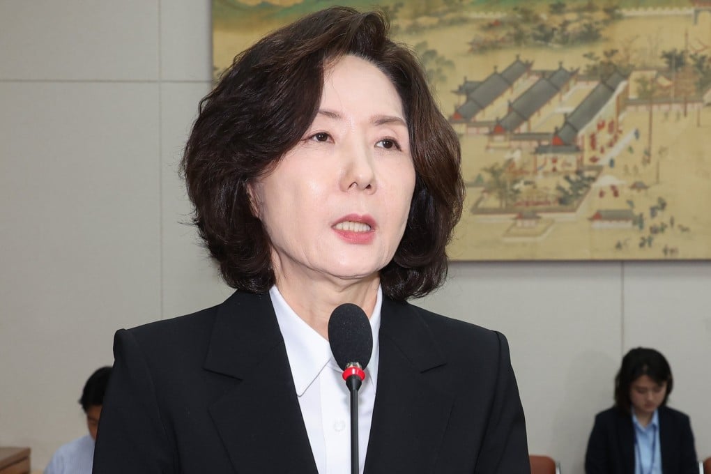 Lee Jin-sook, the nominee for education minister, during her confirmation hearing at the National Assembly on Wednesday. Photo: Yonhap/EPA