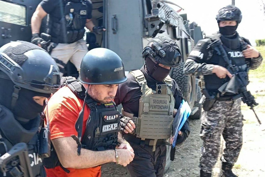 A photograph released by the Ecuadorean Prison Authority showed Adolfo Macias wearing a T-shirt, shorts, a bulletproof vest and helmet. Photo: SNAI via AFP