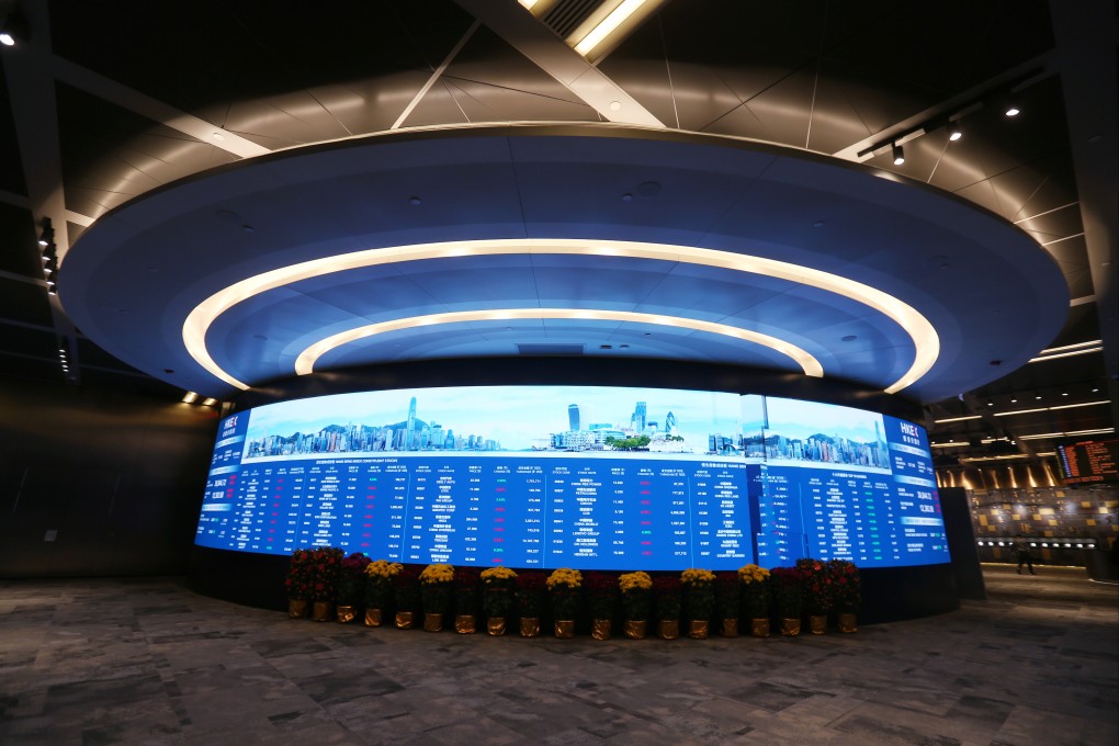 A video Wall at the Connect Hall of the HKEX on February 28, 2018. The hall was converted into a ceremonial space for marking the trading debuts of stocks during initial public offerings, since trading was all digitalised and computerised a year earlier. Photo: Xiaomei Chen