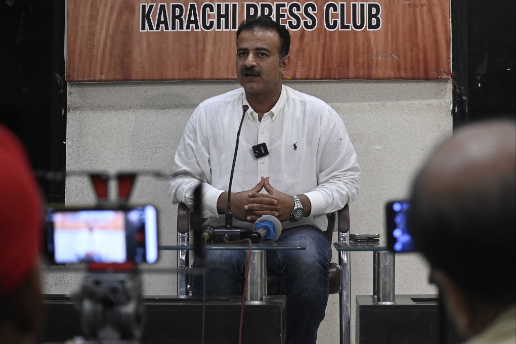 Shahid Rind, spokesman for the Balochistan provincial government, speaks to journalists about the killing of a couple in Karachi, Pakistan on Sunday. Photo: EPA