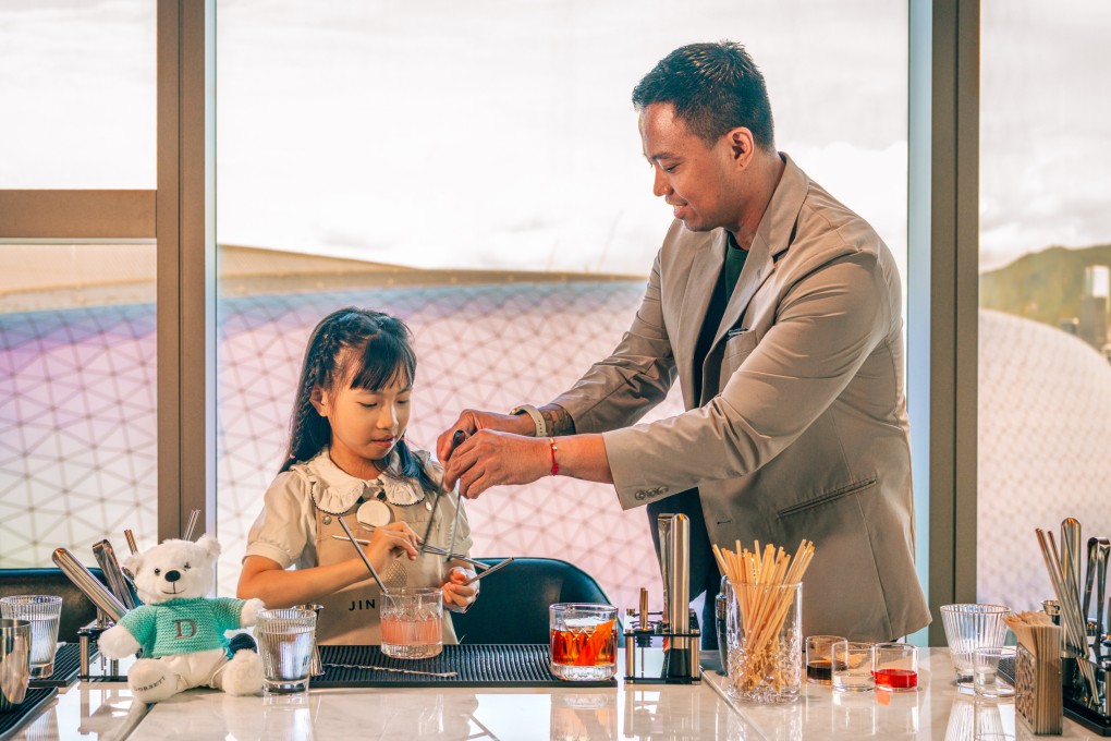 The Dorsett  Kai  Tak hotel in Hong Kong is offering mocktail-making classes at its Jin Bo Law skybar, where both children and adults can create fun drinks together. Photo: The Dorsett  Kai  Tak