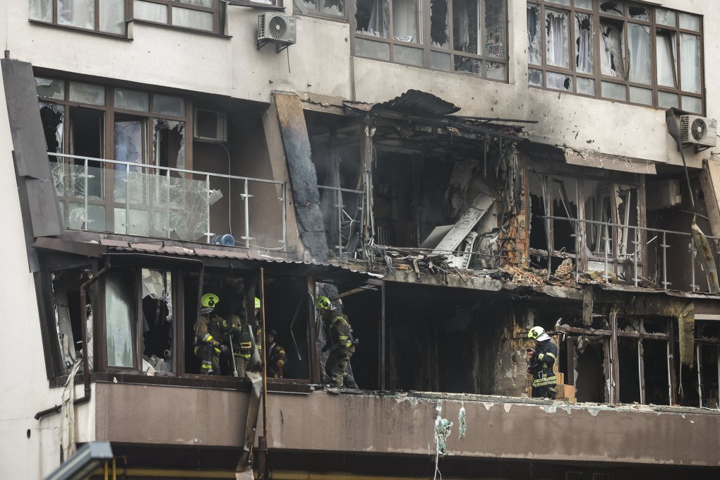 The aftermath of a Russian drone strike on a residential building in Kyiv, Ukraine. Photo: EPA