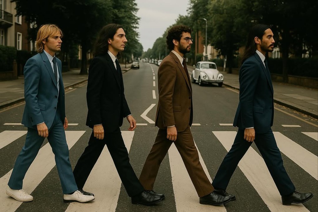 A image from The Velvet Sundown’s Instagram page mimics the famous cover of the Beatles’ Abbey Road album. Photo: Instagram/thevelvetsundownband