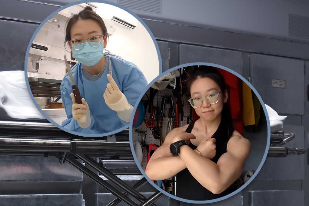 A forensic doctor in China who has gone viral for her muscular build says she has handled 600 corpses over the past three years. Photo: SCMP composite/Shutterstock/Douyin