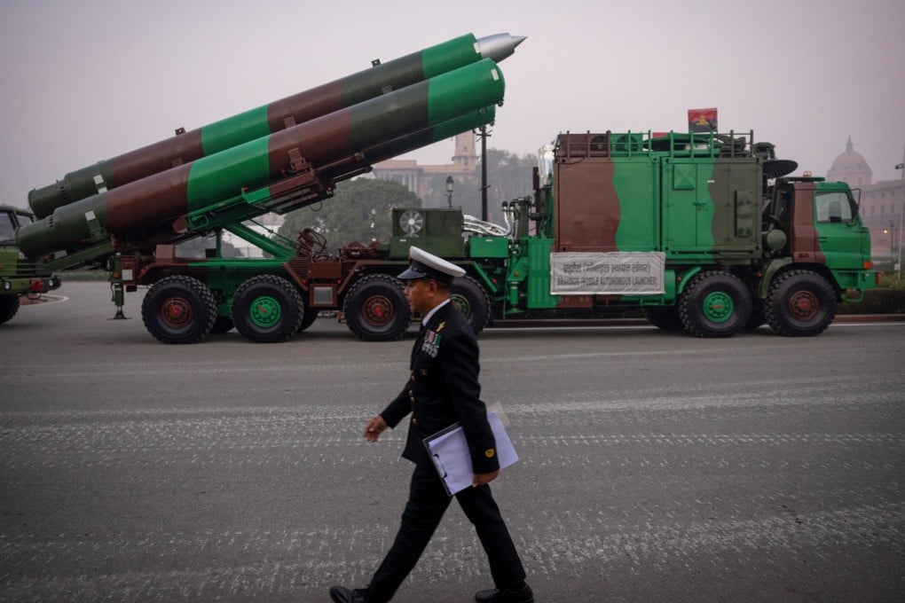 The BrahMos missile system being set up for a rehearsal in January in New Delhi ahead of the Republic Day parade. Photo: Reuters