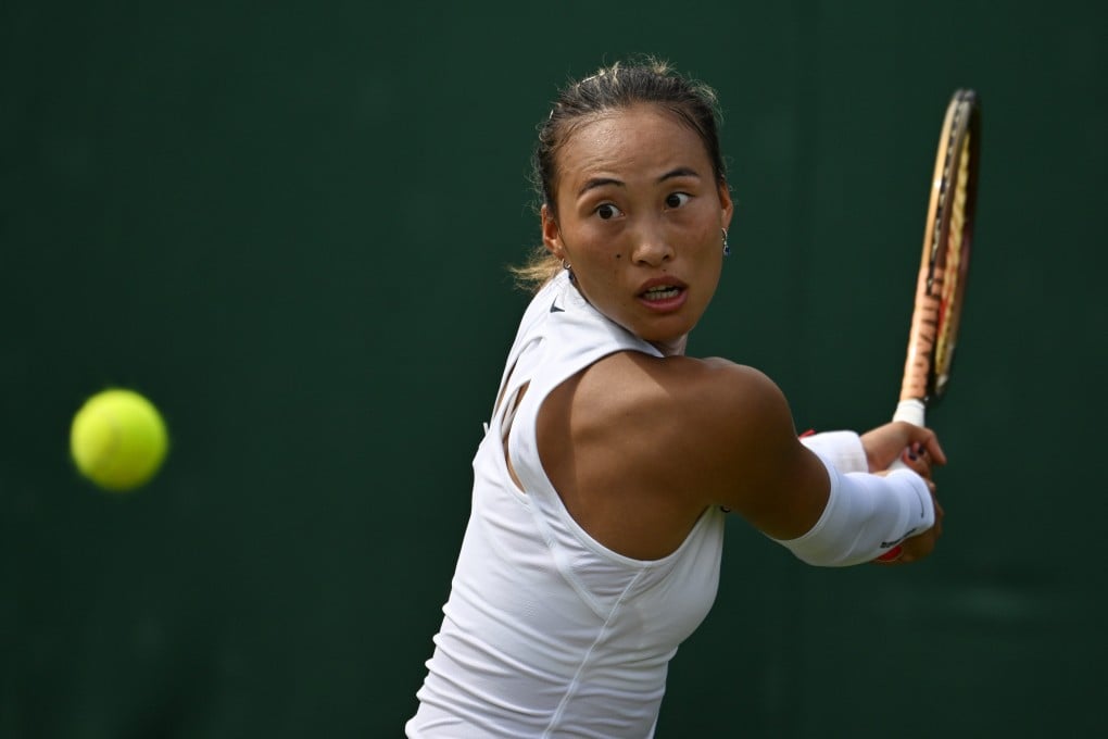 Zheng Qinwen in action this month at Wimbledon, before her surgery. Photo: Xinhua