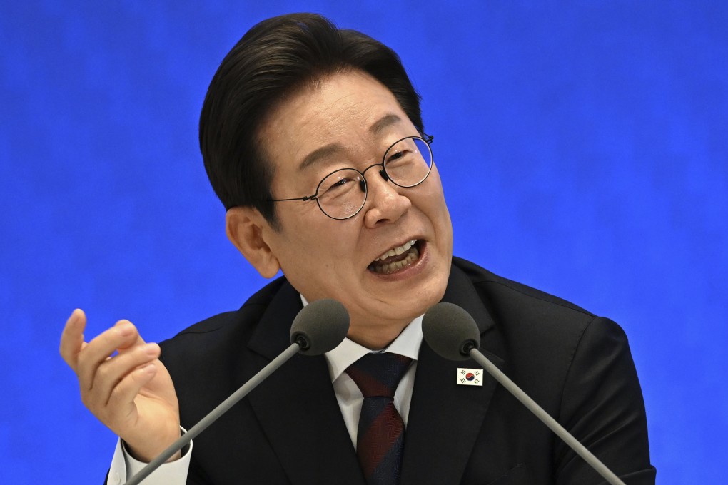 South Korean President Lee Jae-myung delivers a speech during a news conference at the Blue House in Seoul earlier this month. Photo: AP