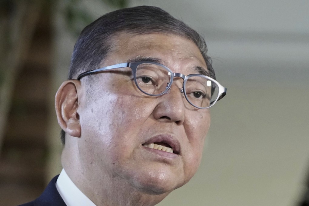 Japanese Prime Minister Shigeru Ishiba speaks to the media at the prime minister’s office in Tokyo on Wednesday. Photo: Kyodo / AP