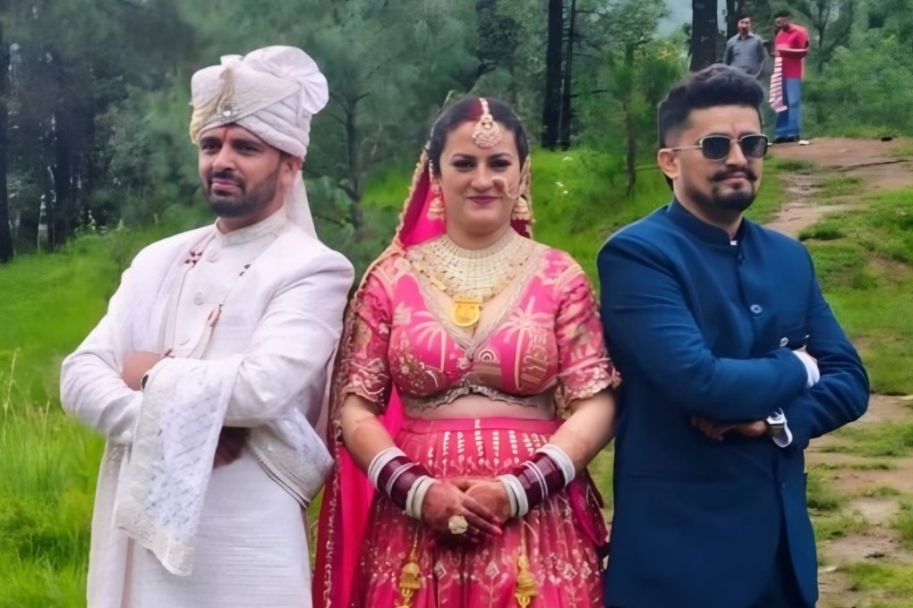 In a rare public ceremony, Sunita Chauhan married two brothers, Pradeep (left) and Kapil Negi in Himachal Pradesh earlier this month. Photo: Handout