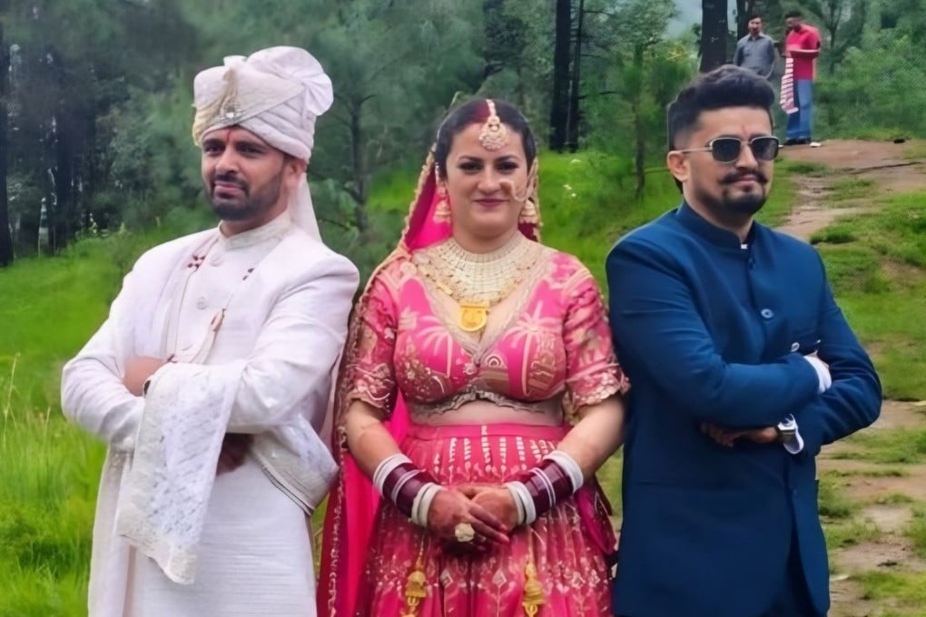 In a rare public ceremony, Sunita Chauhan married two brothers, Pradeep (left) and Kapil Negi in Himachal Pradesh earlier this month. Photo: Handout