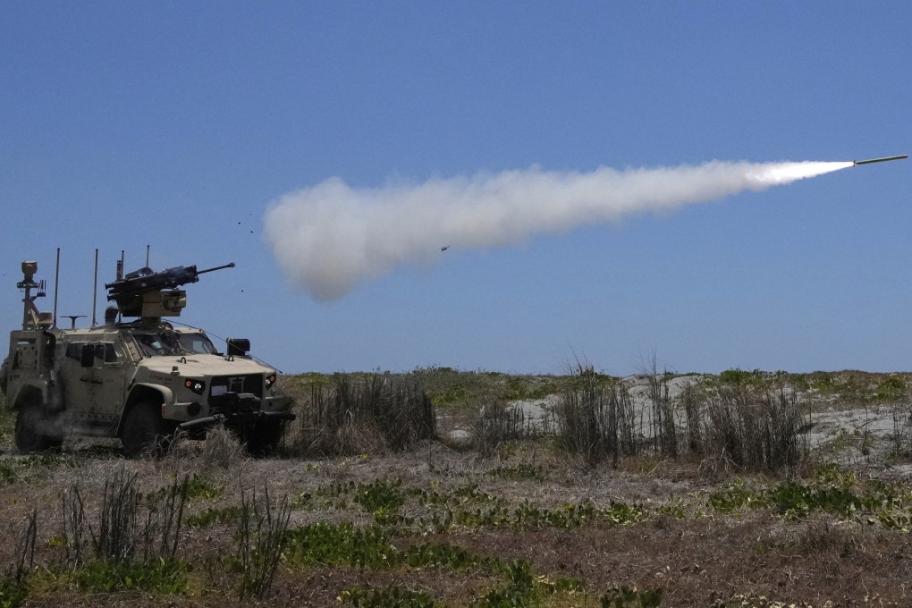 A US Marine Air Defence Integrated System fires at a drone during a joint Philippines-US military exercise in San Antonio, Zambales province, northern Philippines, on April 27. Photo: AP