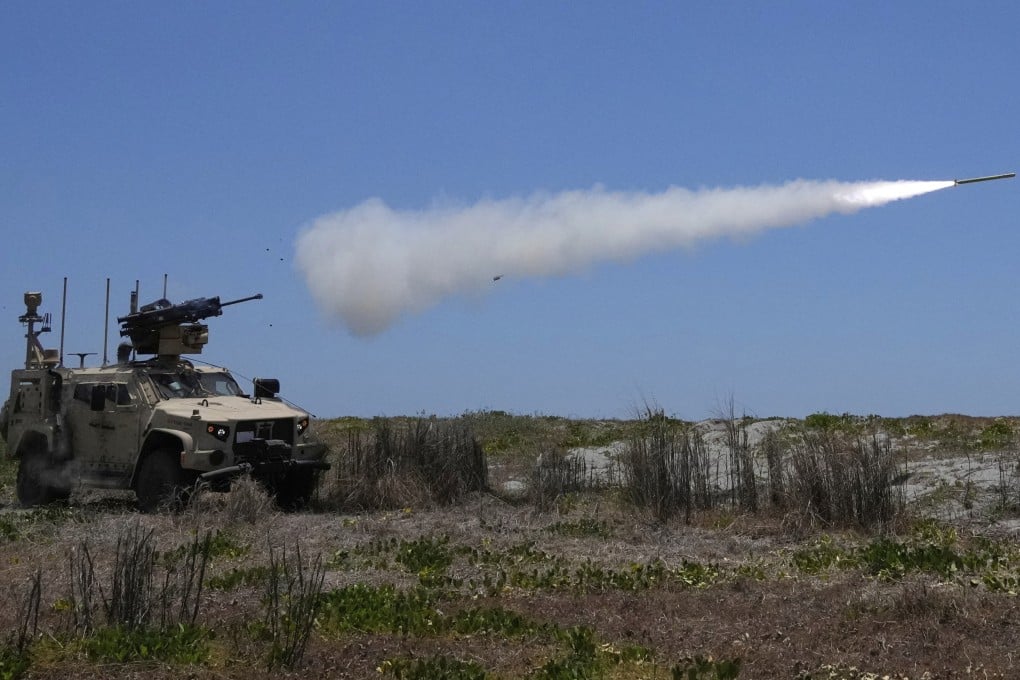A US Marine Air Defence Integrated System fires at a drone during a joint Philippines-US military exercise in San Antonio, Zambales province, northern Philippines, on April 27. Photo: AP