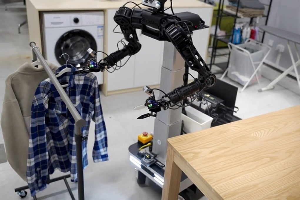 The ByteDance GR-3 model enables robots to carry out tasks such as hanging up clothes. Photo: Handout