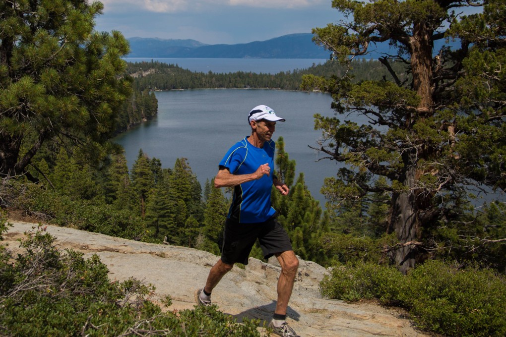 Jeff Galloway runs in Lake Tahoe, California. Galloway, 80, pioneered the Run-Walk-Run method, a training style that involves strategic, small walk breaks to allow runners to manage fatigue and avoid injury. Photo: Jeff Galloway