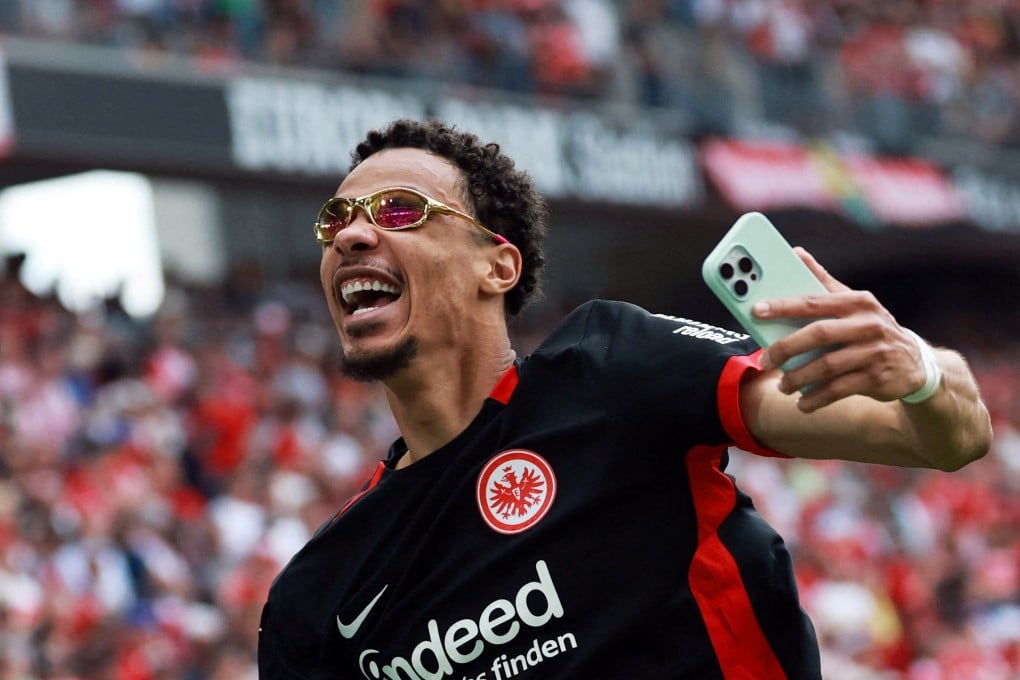 Hugo Ekitike celebrates Eintracht Frankfurt’s Champions League qualification in May. Photo: Reuters
