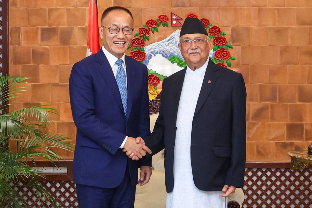Chen Xiaodong, chairman of China’s CIDCA aid agency, Nepal’s Prime Minister Sharma Oli to discuss Nepal-China ties and infrastructure projects. Photo: Handout
