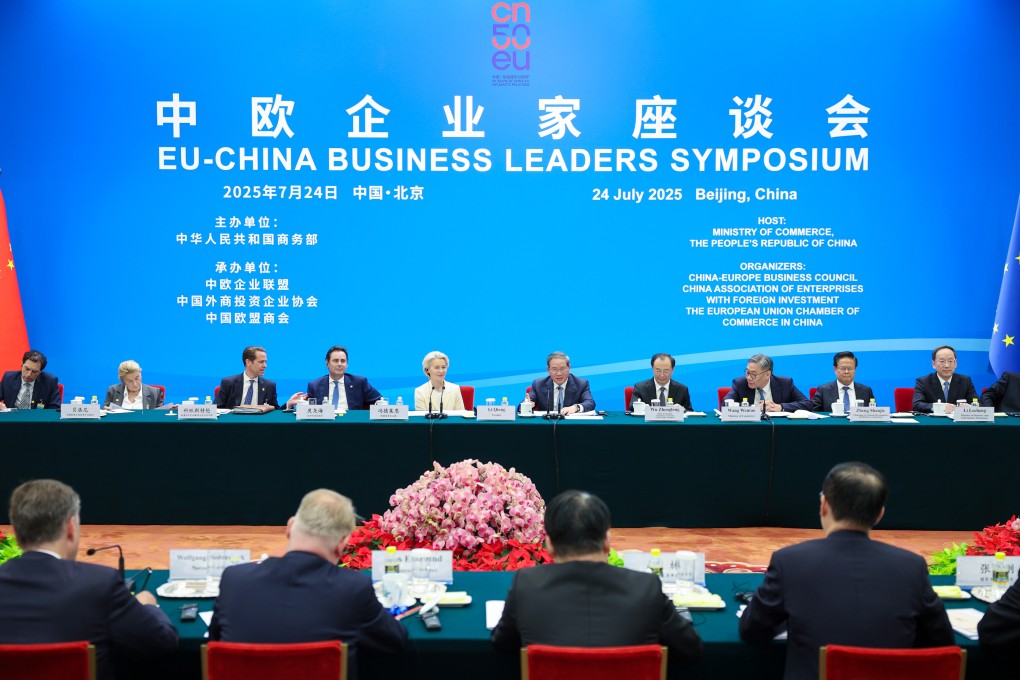 Chinese Premier Li Qiang and European Commission President Ursula von der Leyen attended the China-EU Business Leaders Symposium in Beijing on Thursday. Photo: Xinhua