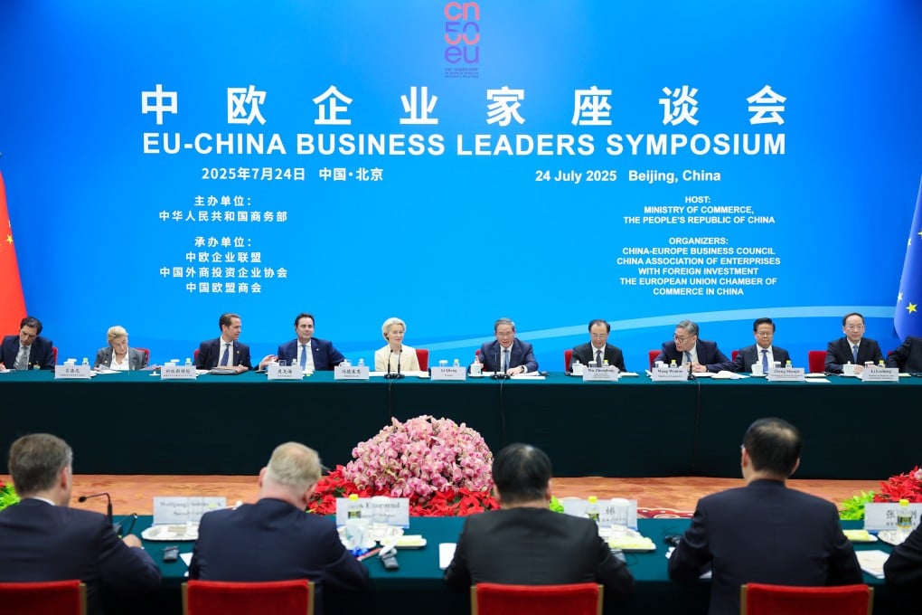 Chinese Premier Li Qiang and European Commission President Ursula von der Leyen attended the China-EU Business Leaders Symposium in Beijing on Thursday. Photo: Xinhua