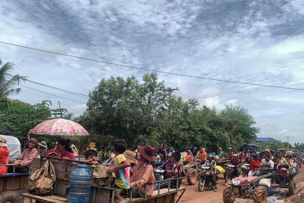 Residents evacuate from the Thai-Cambodian border area in Oddar Meanchey province, Cambodia, on July 24. Photo: Xinhua
