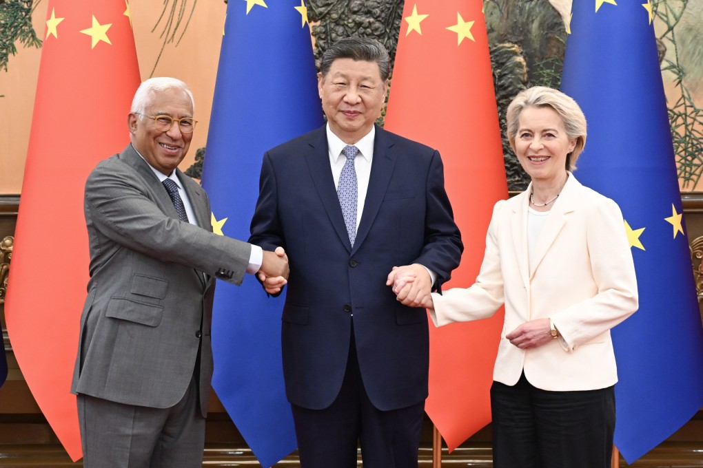 President Xi Jinping (centre) meets European Council president Antonio Costa (left) and European Commission president Ursula von der Leyen at the China-EU Summit in Beijing on July 24. Photo: Xinhua