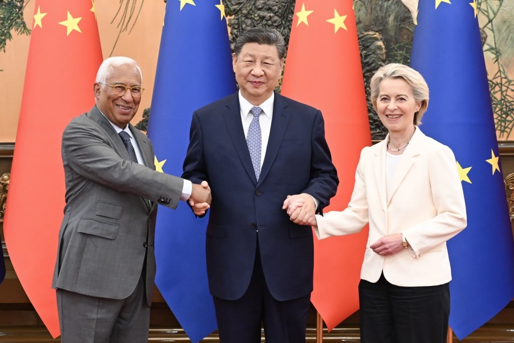 President Xi Jinping (centre) meets European Council president Antonio Costa (left) and European Commission president Ursula von der Leyen at the China-EU Summit in Beijing on July 24. Photo: Xinhua