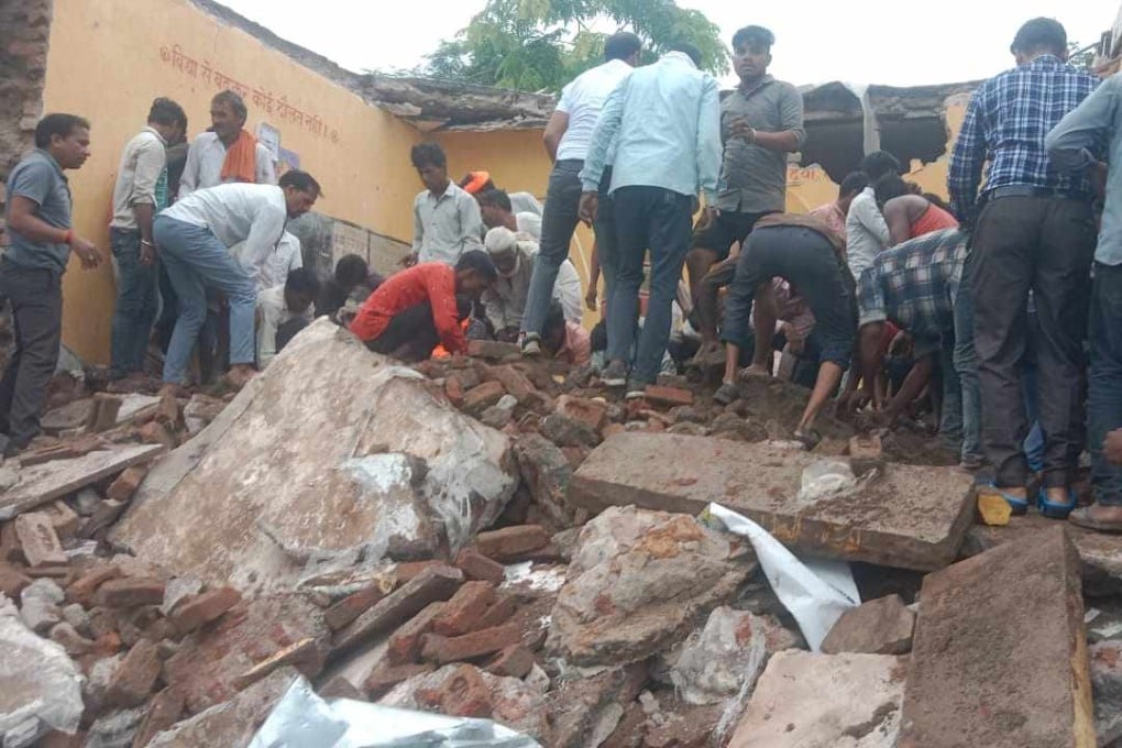 Local villagers rushed to the site and rescued many injured children after part of the roof and walls of a government-run school collapsed in western India. Photo:X Rajkamal Meena