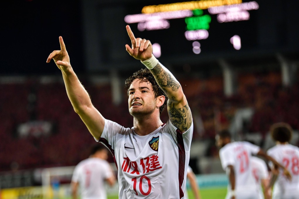 Alexandre Pato celebrating after scoring for Tianjin Quanjian in an AFC Champions League match against fellow Chinese club Guangzhou Evergrande in 2018. Photo: AFP