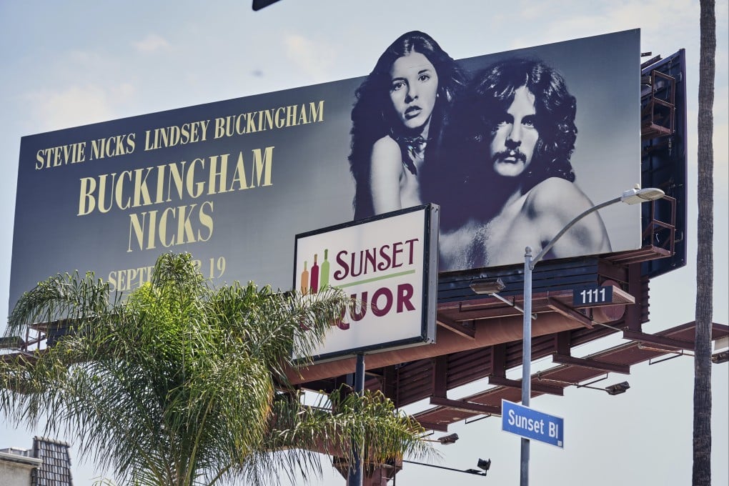 An advertisement for the new streaming, CD and vinyl versions of the 1973 album Buckingham Nicks by Stevie Nicks and Lindsey Buckingham is seen on Sunset Boulevard in Hollywood, Los Angeles, on July 25, 2025. Photo: AP