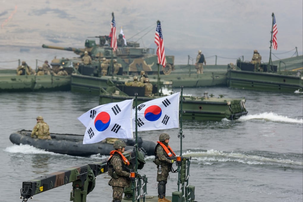 US and South Korean soldiers take part in a joint drill in March as part of the Freedom Shield military drills in the Imjin River. Photo: SOPA Images/LightRocket via Getty Images