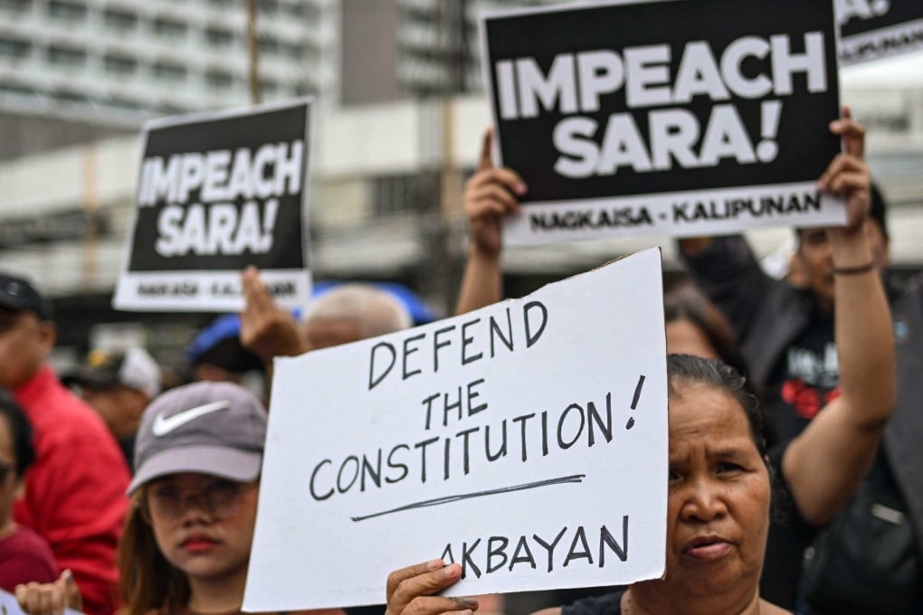 Protesters in Quezon City demonstrate on Saturday against the Philippine Supreme Court’s decision declaring the impeachment case against Vice-President Sara Duterte unconstitutional. Photo: AFP