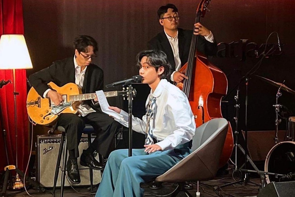 V of BTS films the video to his song Le Jazz de V at All That Jazz in Seoul, South Korea. Photo: Instagram/allthatjazz_itaewon
