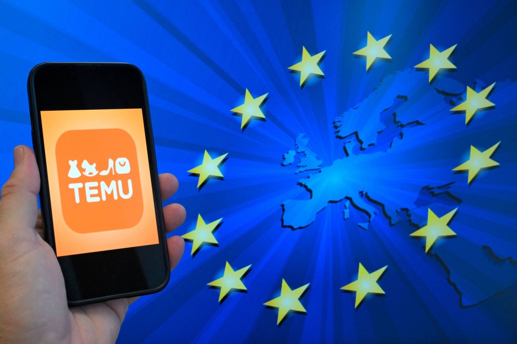 The Temu logo is displayed on a mobile phone in front of the European Union logo, in this arranged photograph taken on November 4, 2024. Photo: AFP