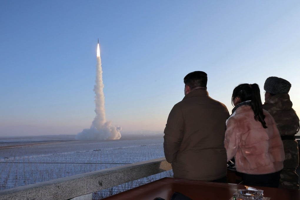 North Korean leader Kim Jong-un watches the test launch of a nuclear-capable intercontinental ballistic missile with his family at an undisclosed location in December 2023. Photo: KCNA/KNS/dpa