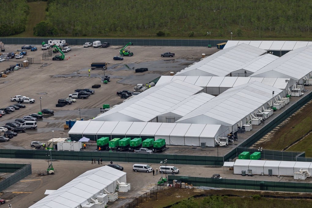 Giant tents built at the recently opened migrant detention centre “Alligator Alcatraz” at the Dade-Collier Training and Transition Airport in Ochopee, Florida. Photo: Miami Herald / TNS