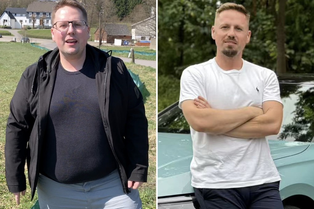 Thomas Derksen at around 140kg before his weight loss in 2019 and at 83kg in 2025. He lost weight by embracing a healthier lifestyle, focusing on balanced meals and regular exercise. Photo: Thomas Derksen