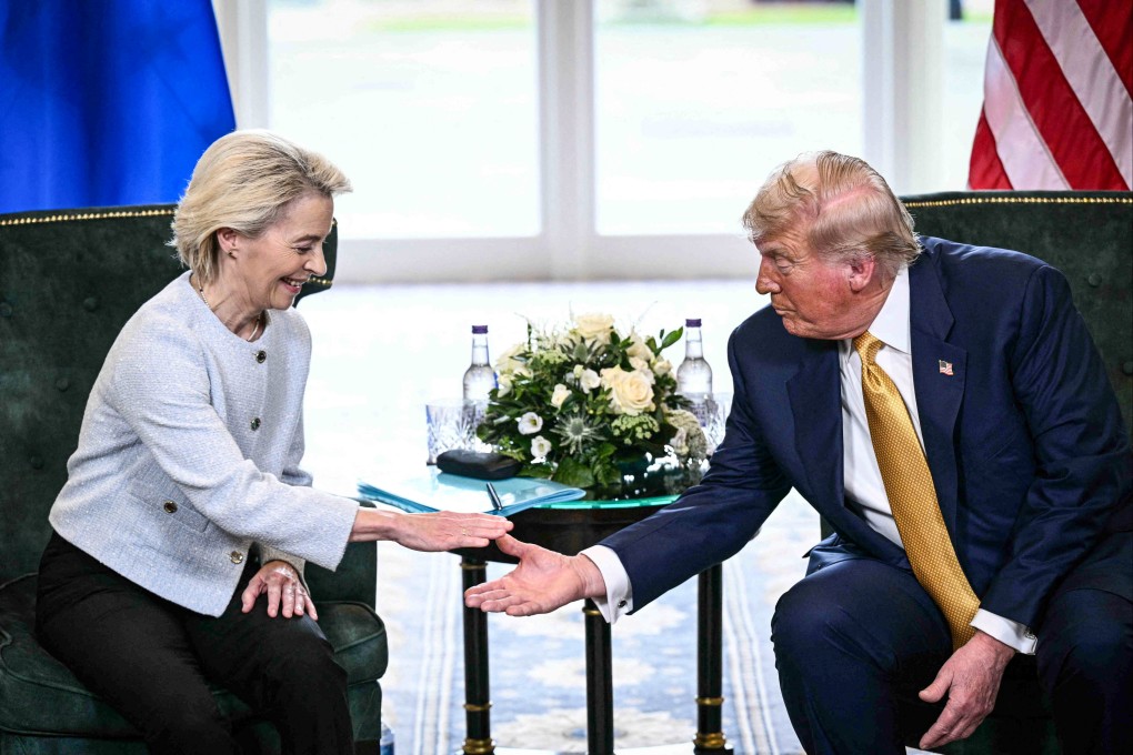 European Commission President Ursula von der Leyen and US President Donald Trump in Scotland on Sunday. Photo: AFP