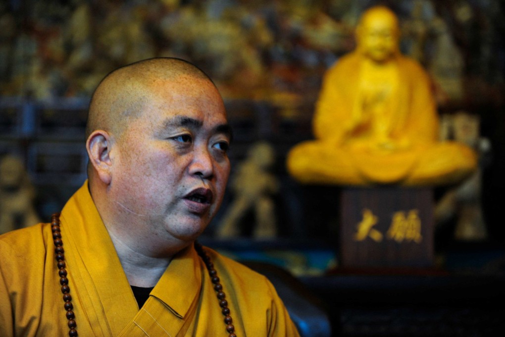 Shi Yongxin, then abbot of the Shaolin Temple,  at the famous temple in Chinas central Henan province, in November 2009. Photo: AFP