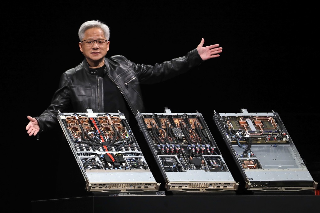 President and CEO of Nvidia Jensen Huang delivers a speech during the Computex 2025 exhibition in Taipei in May. Photo: AP