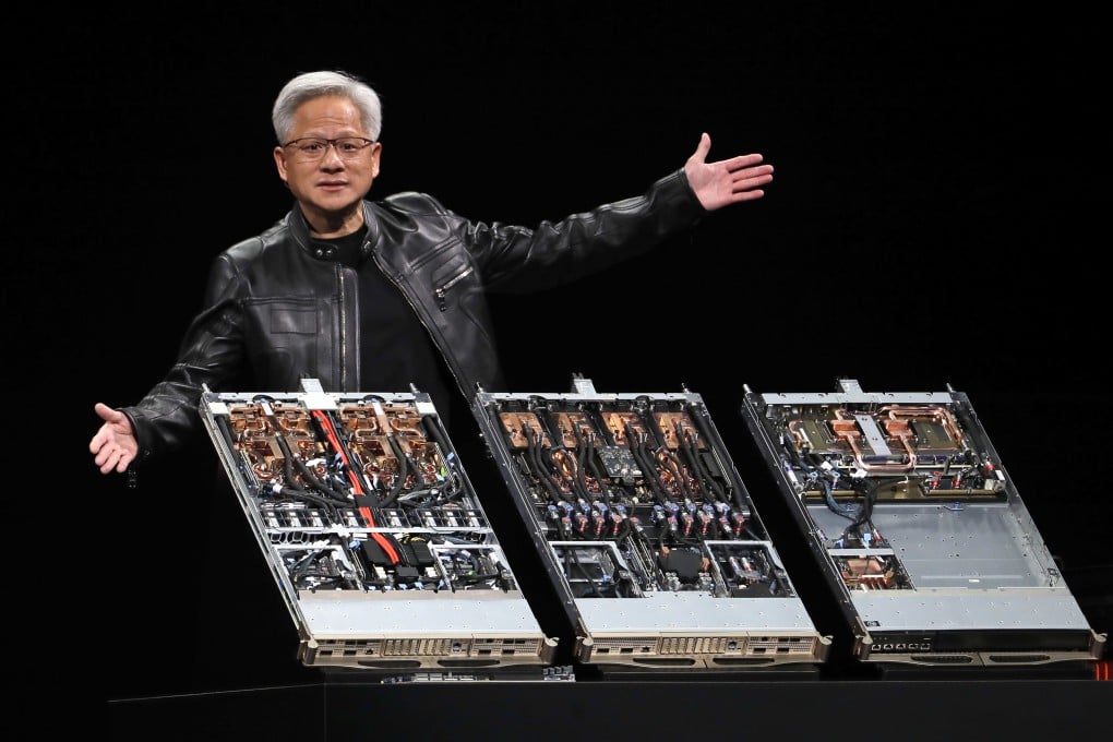 President and CEO of Nvidia Jensen Huang delivers a speech during the Computex 2025 exhibition in Taipei in May. Photo: AP