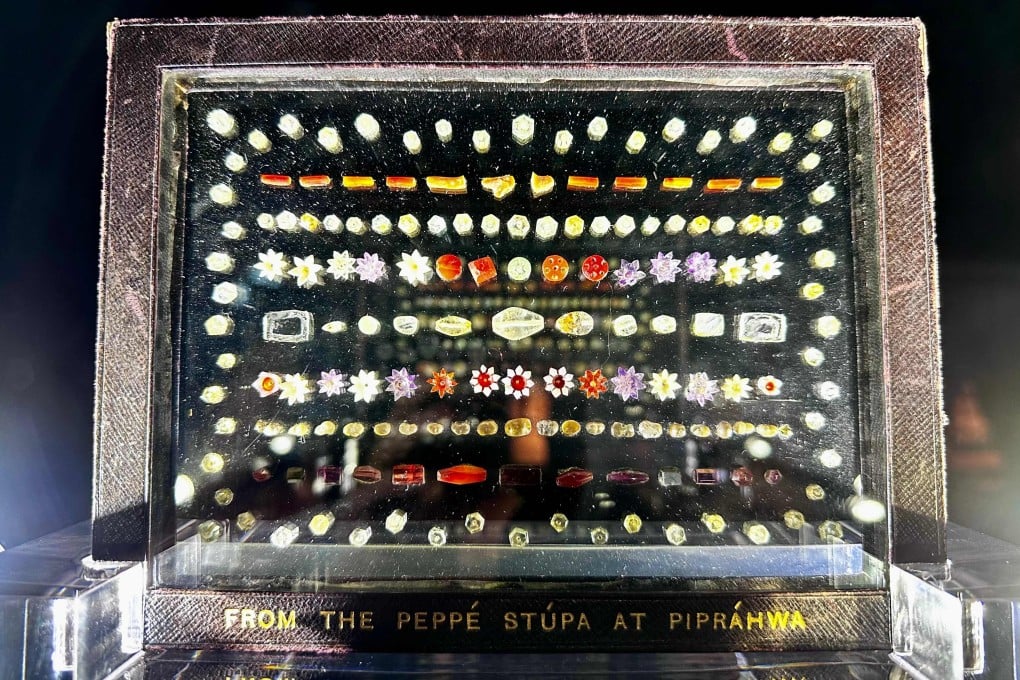 The Piprawah gems on display at Sotheby’s in Hong Kong in May 2025. The repatriation of the centuries-old gems has been secured following pressure on the auction house from India’s culture ministry. Photo: AFP