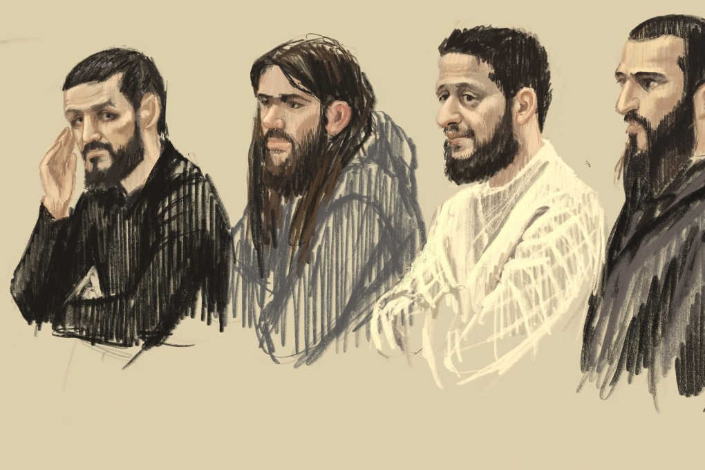 (From left) Defendants Mohamed Abrini, Osama Krayem, Salah Abdeslam and Sofiane Ayari on trial in Brussels in 2022 for the Brussels March 2016 attacks. Photo: via AP